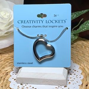 Heart Shaped, Floating Charm Locket, Pendant Necklace.  Stainless Steel, 24”
